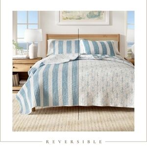Great Bay Home reversable Coastal blue anchor beach Quilt 2 Piece Set